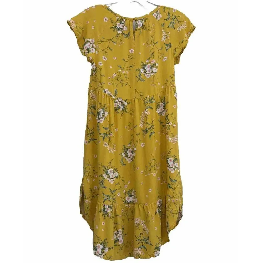 Old Navy Girl's Yellow Floral Dress Size M Yellow Short Sleeves Round Neck